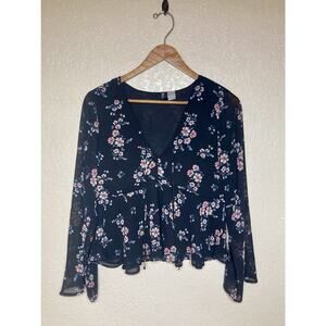 Divided Womens Dark Floral Fairy Grunge Babydoll Top Size 4 Black Sheer Romantic